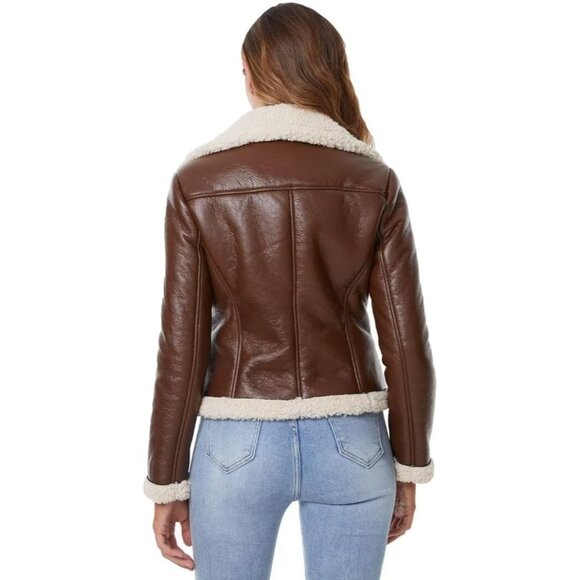 ⚡Women's Brown Shearing Fur Winter Coat Warm Thick Fur Lined Faux Leather Jacket - Picture 4 of 4